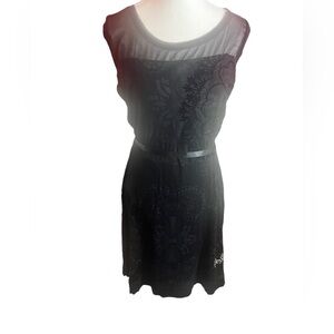 Desigual Women Size medium Black Mandala Print Belted Dress Sleeveless sexy goth